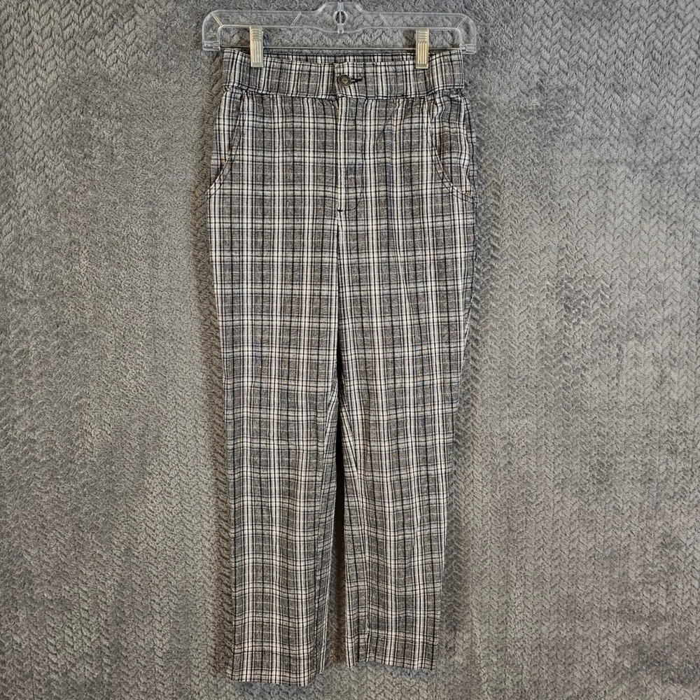 Hollister Black White‎ Plaid High Rise Tapered Trousers XS Elastic Back Pants